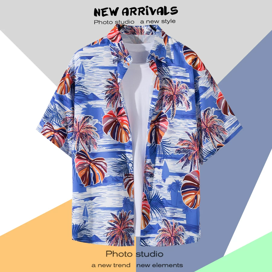 Shirt, retro jacket, with short sleeve, floral print, loose fit, Thailand