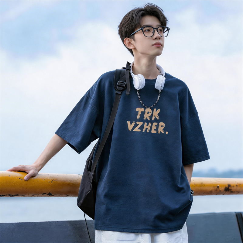 Heavy Weight Cotton Short-Sleeved T-Shirt for Men, New Summer Style, Men's Large Size Tops, American Style Loose Fit, Teenage Boys' Clothing
