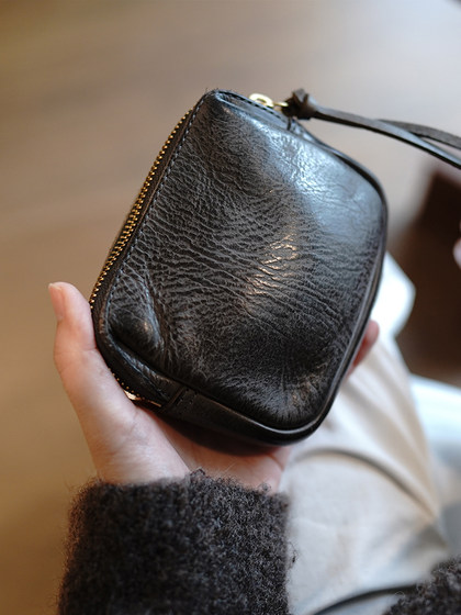 鹿小姐植鞣牛皮小众复古小巧拉链零钱包硬币耳机银行卡真皮收纳包