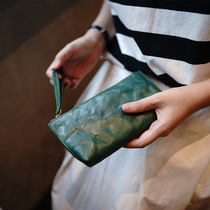 MissDeer customized cowhide retro pleated lightweight zipper large capacity change ID mobile phone storage clutch bag