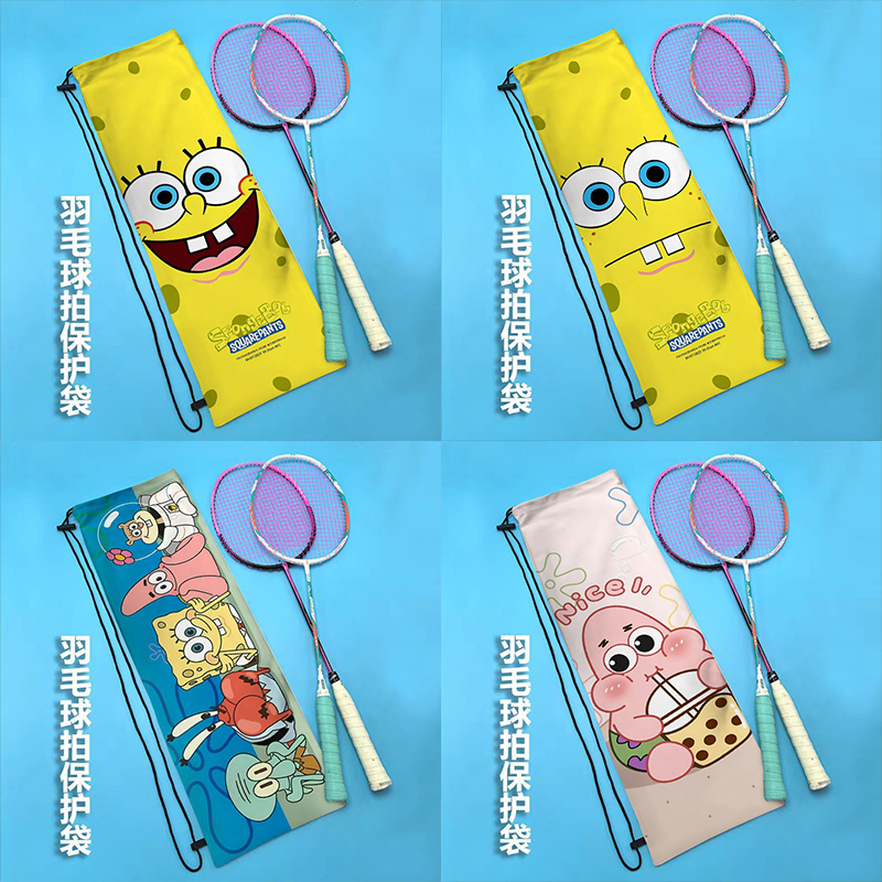 Cartoon New Style Spongebob Cute Print Crossbody High-Value Shoulder Drawstring Bag Badminton Racket Storage Bag