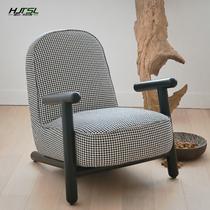 Italian minimalist houndstooth fabric single sofa chair net red model room living room balcony retro backrest leisure chair