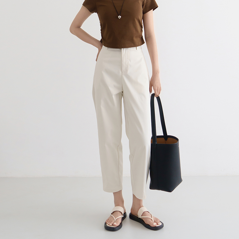 フロラダンス しわ防止 スリム カジュアル パンツ レディース 2025 シンプル 気質 通勤 縦仕立て やや弧を描く ハイウエスト 9分丈パンツ