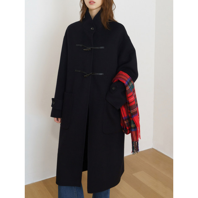 floradance牛角扣双面呢大衣女秋冬高智感气质中长款绵羊毛呢外套