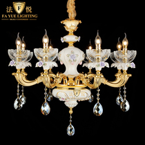 French all-copper living room chandelier European ceramic luxury atmospheric lamp restaurant bedroom lamp high-end villa crystal lamp