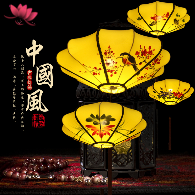 New Chinese style Chinese wind chandelier with cloth art hand painted flying saucer hotel dining room Dining Room Hanging Decoration set to make lanterns