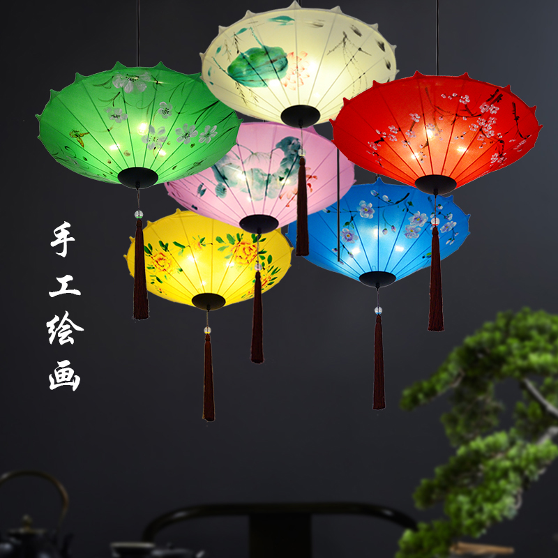 New Chinese Umbrellas Small Chandeliers Creativity Boutique China Wind Umbrella Light Imitation Antique Fire Pot Shop Tea Room Dining Room Hotel Lantern