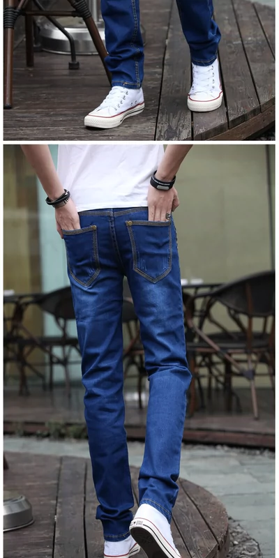 Mùa thu và quần jeans nam thủy triều thương hiệu Slim feet hoang dã chân thẳng quần dài nam phiên bản Hàn Quốc của xu hướng - Crop Jeans