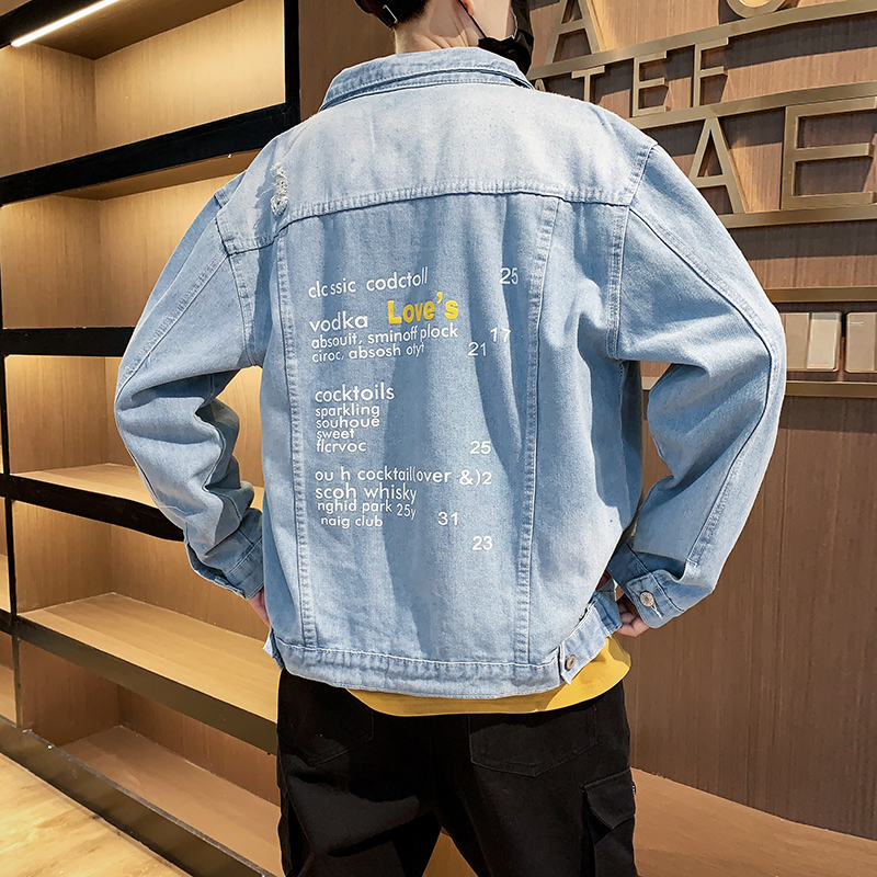 nam denim của trẻ thương hiệu thủy triều bf hole-in-the-lỗ cơ thể áo khoác đàn ông đẹp trai Hàn Quốc phiên bản mới 2019