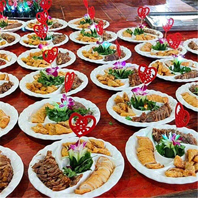 Cold cut mood sashimi fruit stick embellishment hotel hi word sign festive bamboo stick plating decoration flowers and herbs cold vegetable plate decoration