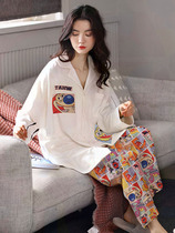 A D] Cute Cartoon Suit ~ Back to Youth Engraved Pure Cotton Pyjamas Woman Spring Autumn Winter Long Sleeve Suit