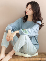 A D] Korean version of fashion casual pyjamas ~ at home can also be beautiful and beautiful with spring and autumn pure cotton long sleeve casual suit