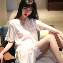 Sexy Sleeping Dress Womens Summer Ice Silk Short Sleeves Thin 2022 The new fairy princess Wind Liandress The long section of the dress