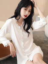 A D] Sexy pyjamas ~ achievements Sleeping Beauty Ice Silk Sleeping Dress Woman Thin style Advanced Sensary Silk Shirt Dress