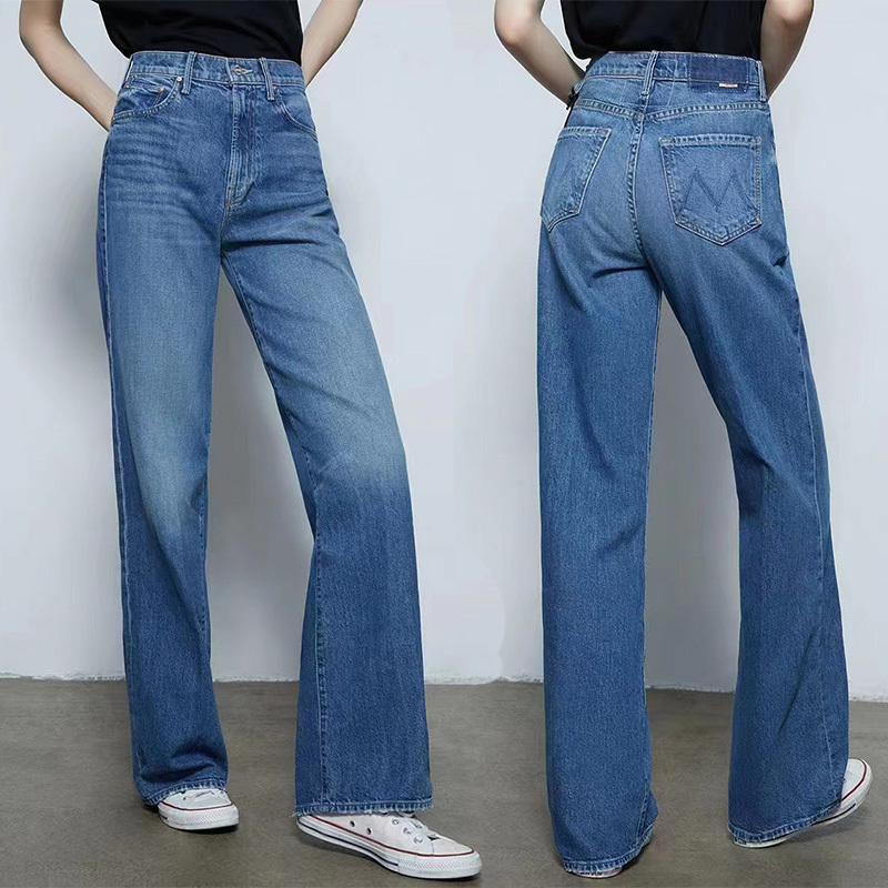 European and American 2026 Spring/Summer New Mo Brand Blue High-Waisted Slimming Straight Wide-Leg Floor-Length Denim Pants for Women