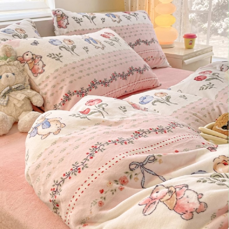 洁丽雅牛奶绒四件套双