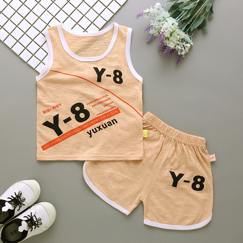 Quần áo bé trai mùa hè tay ga ngắn tay ga nước ngoài 1-3 tuổi 4 bé 5 bé gái mới áo thun quần ngắn hai mảnh thủy triều quần áo trẻ em hàn quốc