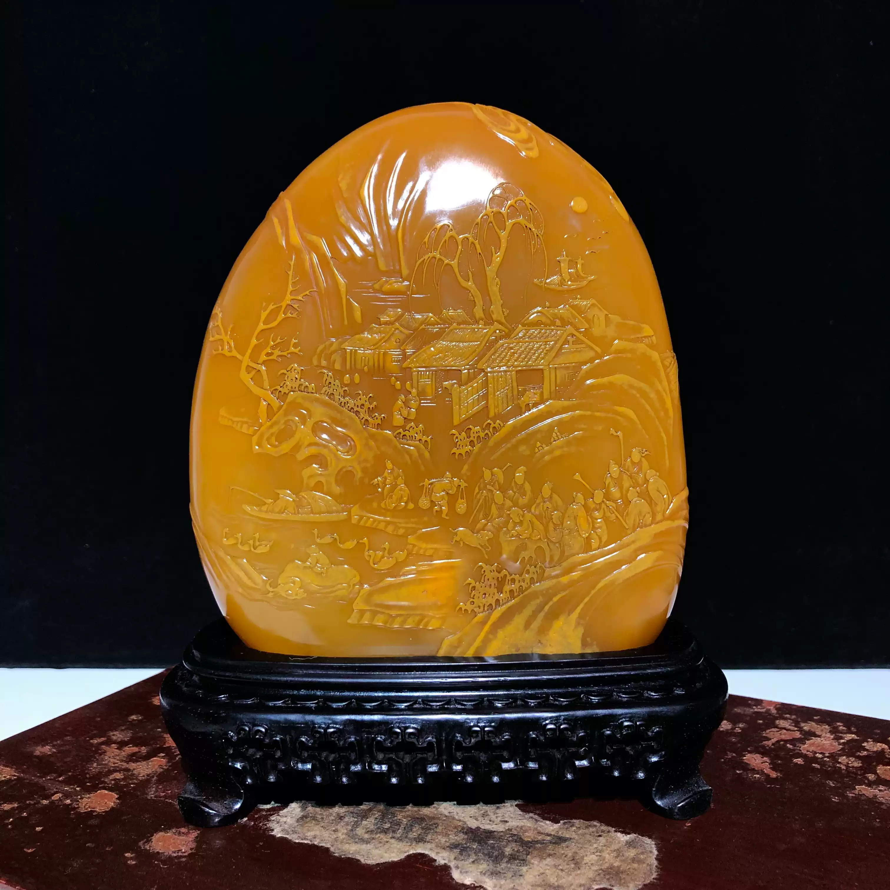 精品寿山田黄石摆件名家作品石卿薄意浮雕文玩收藏古玩艺术