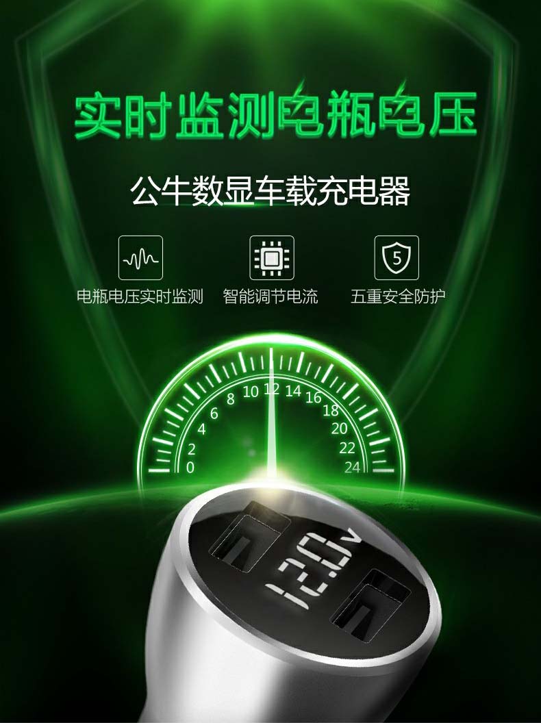 公牛 一拖二车载快充 金属一体机身 图2