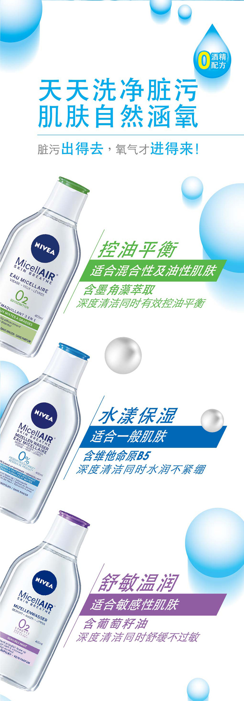 Nivea 妮维雅 MicellAIR 水漾保湿洁肤卸妆水 400ml 天猫优惠券折后￥19包邮包税（￥79-60）