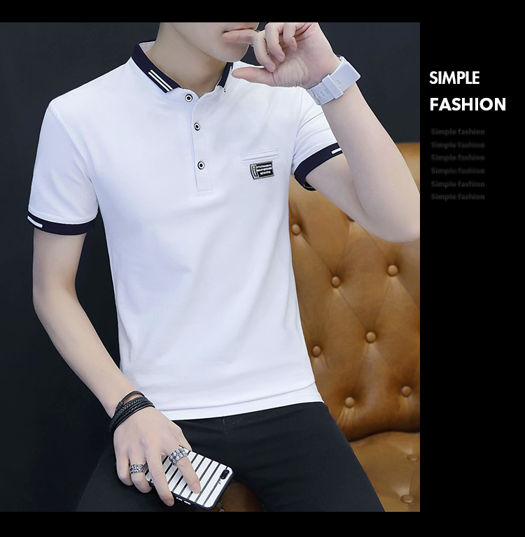 Mùa hè cotton nam ngắn tay áo thun cotton với cổ áo ve áo sơ mi áo đất trưởng thành thanh niên hoe nam áo thun nam big size