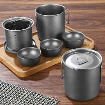 Pure titanium travel tea set outdoor folding handle portable tea maker camping teapot tea leakage separation