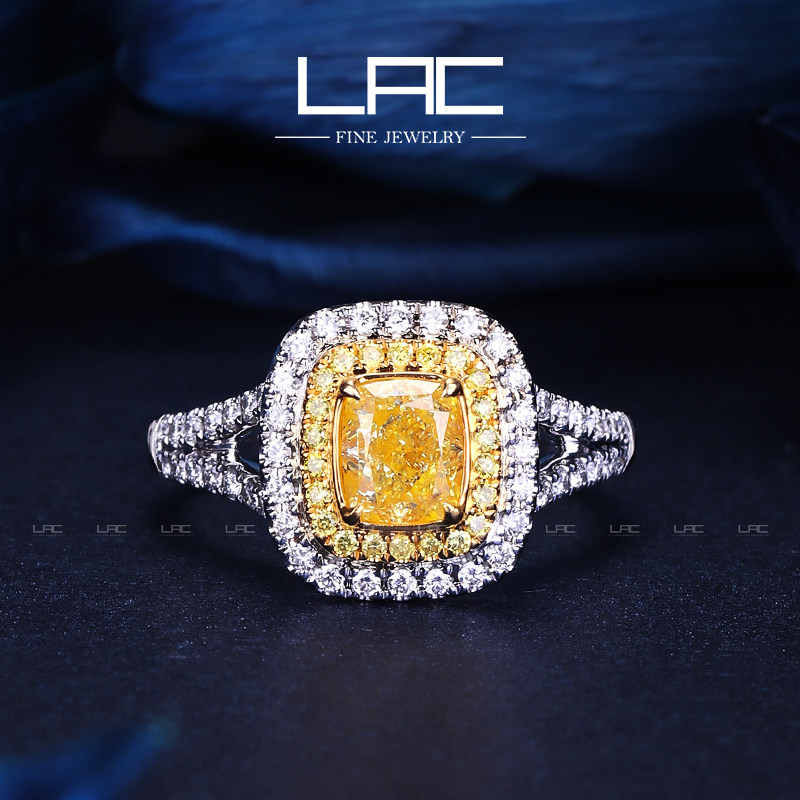 (Star Same) LAC Jewelry Natural Princess Yellow Diamond Ring 18K Gold Ring Women's Diamond Ring Yellow Diamond
