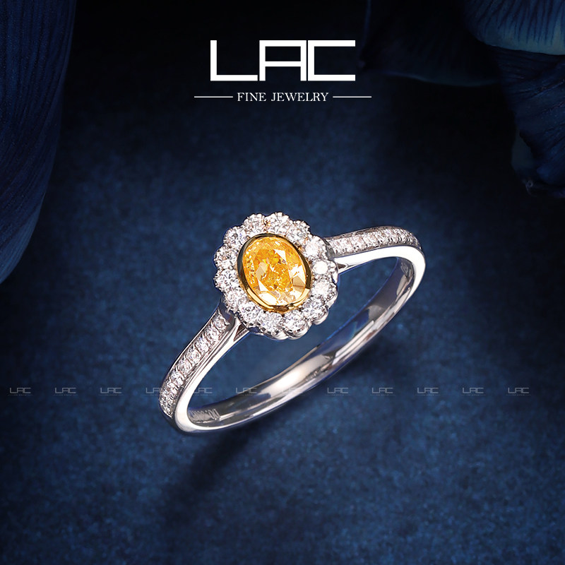 LAC Superior Jewelry Natural Yellow Diamond Ring Female 18K Gold Color Drill Stone Group Inlaid Diamond Ring Yellow Diamond