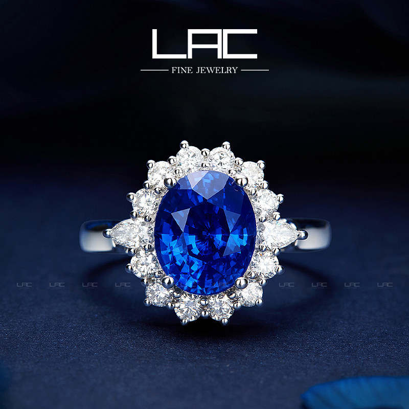 LAC Superior Jewelry Natural Sapphire Ring Female 18k Gold Custom Studded Diamond Color Gem (Dual-Use)