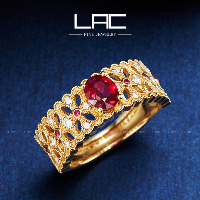 (Magazine Stars Same) LAC natural dove blood ruby ring female 18k gold