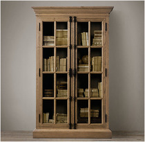 American Country Oak old two-door bookcase retro all solid wood four-door Study Office filing cabinet display cabinet