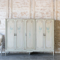 French country cloakroom antique old five-door carved wardrobe European neoclassical painted solid wood lockers