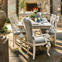 French country antique Western dining table and chair combination retro white simple modern American dining table large apartment 8-10 people