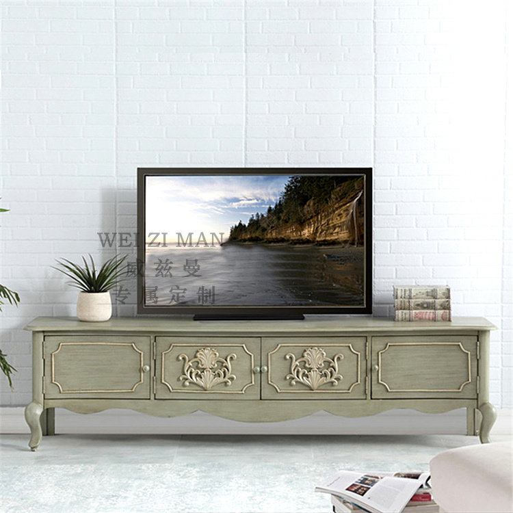 American-style small apartment carved TV cabinet French retro solid wood do old TV cabinet TV cabinet European-style living room combination