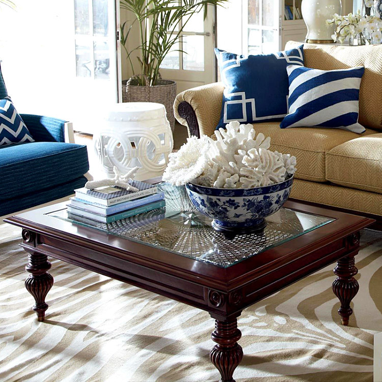 American retro old solid wood square glass coffee table coffee table European French simple small apartment antique tea table