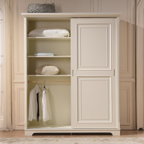 American solid wood sliding door wardrobe Bedroom double door white sliding door wardrobe cloakroom French simple storage cabinet
