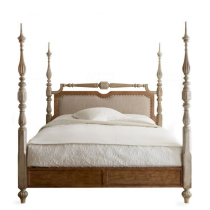 American double bed French country antique solid wood high column carved bed European shaped princess bed Villa furniture