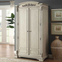 American solid wood carved wardrobe ivory white old double door wardrobe French bedroom oak storage closet custom