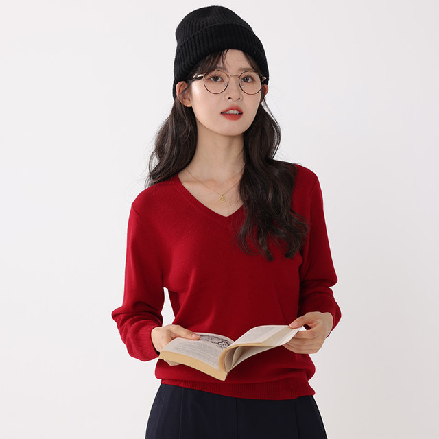 OCTSW October sweater women's Korean style thin V-neck four-flat sweater merino wool