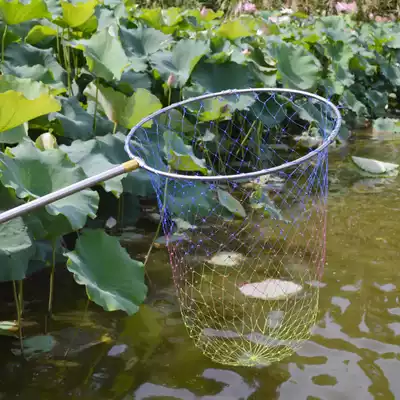 Stainless steel foldable fishing net Fishing net pocket telescopic rod folding head fishing net copying fish net Fishing gear supplies