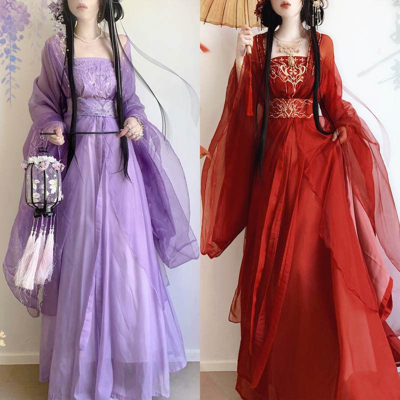 Zui Mo Sheng Xiao Original [Floating Dreams] Two-Tone Ancient Style Film Costume with Fairy-Like Feel, Everyday Fairy-Like Embroidery Set