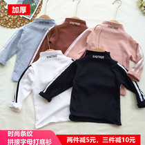 Autumn Winter Children Fashion Striped Collage Long Sleeve T-shirt Male and female Alphabet Printed high neckline headsweaters
