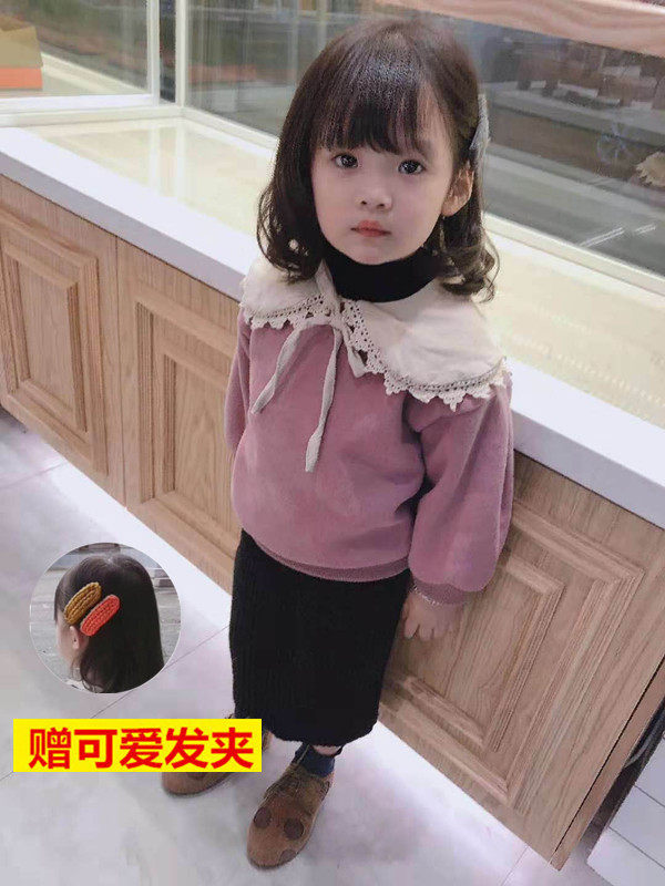 2019 new South Korean children's fashion girl trendy BU turned collar plus thickened blouses foreign pie undershirt loot