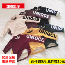 Child semi-high collar pure cotton glint with thickened letter undershirt boy girl baby t-shirt warm blouse autumn and winter