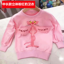 Autumn new girl baby Han version 3D stereo powder red leopard splicing necropolis childrens wing long sleeve headcoat