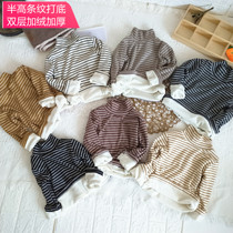 2021 autumn and winter children half high collar pure cotton striped undershirt male and female child plus velvet thickened slapped undershirt mullared frame