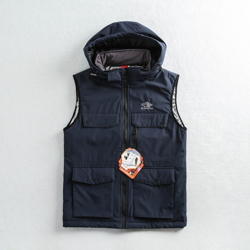 Foreign trade tail single men Winter outdoor thickened cotton waistcoat Windproof Vest Warm Multi Pocket Tooling Cotton Kan Shoulder Large Size
