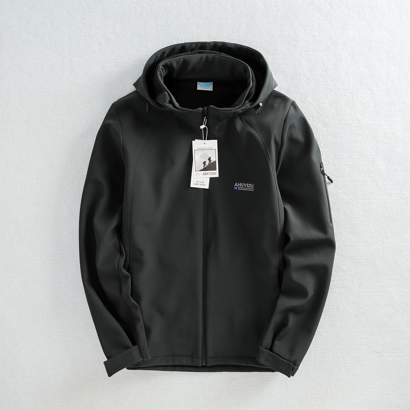 Foreign trade tail single autumn and winter outdoor men's soft shell jacket plus fleece jacket fleece jacket warm hooded mountaineering suit