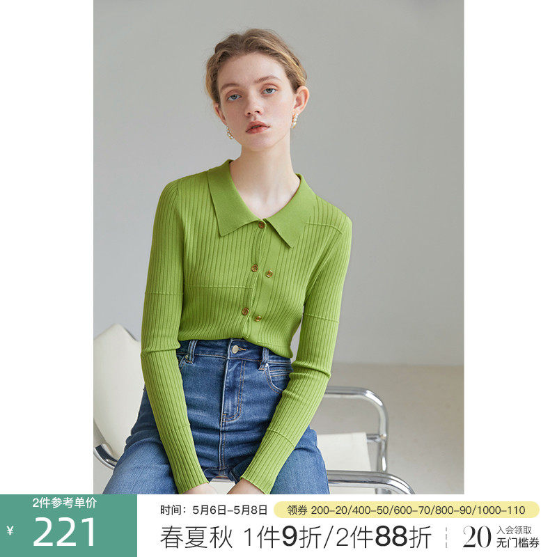 Van Th Blue Nen 22FS1425 Green Thin sweaters slim fit knitted sweaters 2022 Early spring new inset brightly colored blouses