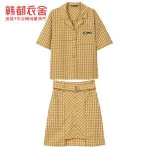 韩都衣舍2021夏新款韩版制服小个子显高显瘦时尚套装女RE7384咊